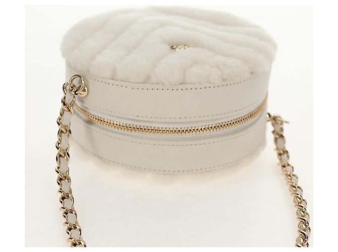 Borsa a Spalla CHANEL V Stitch in Mouton Bianco Oro CC Auth 148461AM D'oro - vista 6