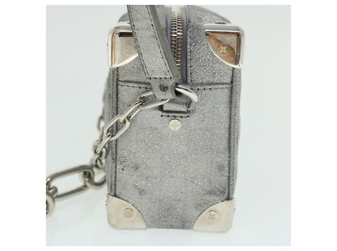 LOUIS VUITTON Mini Sac Trunk Doux Glitter Damier Argent M59726 LV Auth 51371V Argenté - vue 3
