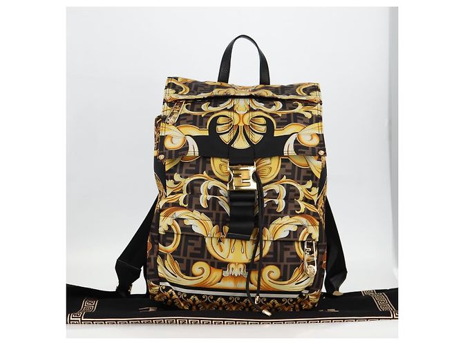 FENDI Zucca Canvas FENDACE Versace Kooperation Rucksack Schwarz Auth BA2349SAM Braun - Ansicht 12