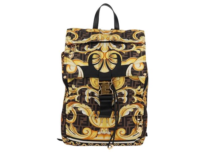 FENDI Zucca Canvas FENDACE Versace Kooperation Rucksack Schwarz Auth BA2349SAM Braun - Ansicht 13