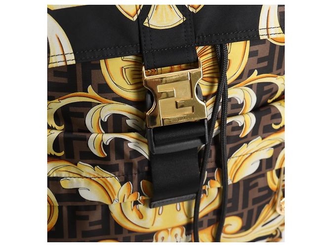 FENDI Zucca Canvas FENDACE Versace Kooperation Rucksack Schwarz Auth BA2349SAM Braun - Ansicht 21