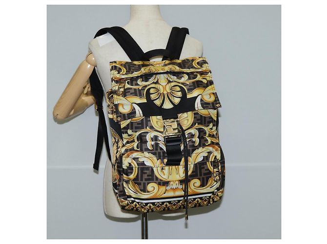 FENDI Zucca Canvas FENDACE Versace Kooperation Rucksack Schwarz Auth BA2349SAM Braun - Ansicht 30