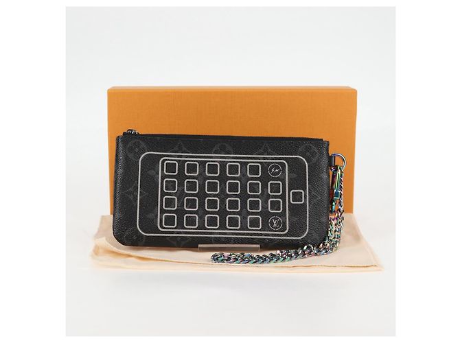 CUSTODIA PER IPHONE LOUIS VUITTON Monogram Eclipse Fragment M64433 LV Auth MX502SAM Monogramma - vista 12