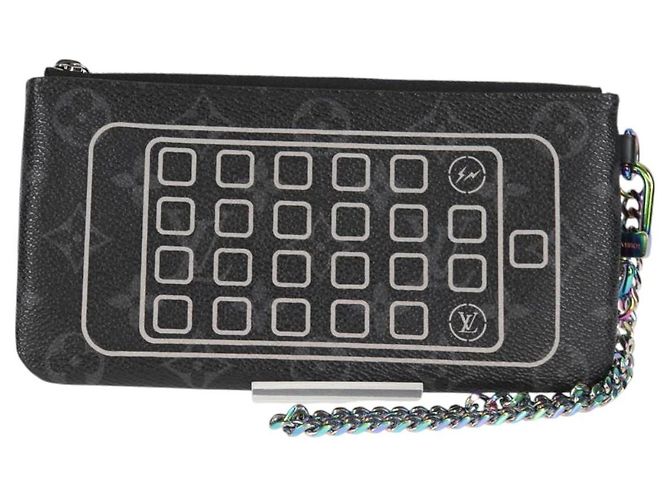 CUSTODIA PER IPHONE LOUIS VUITTON Monogram Eclipse Fragment M64433 LV Auth MX502SAM Monogramma - vista 13
