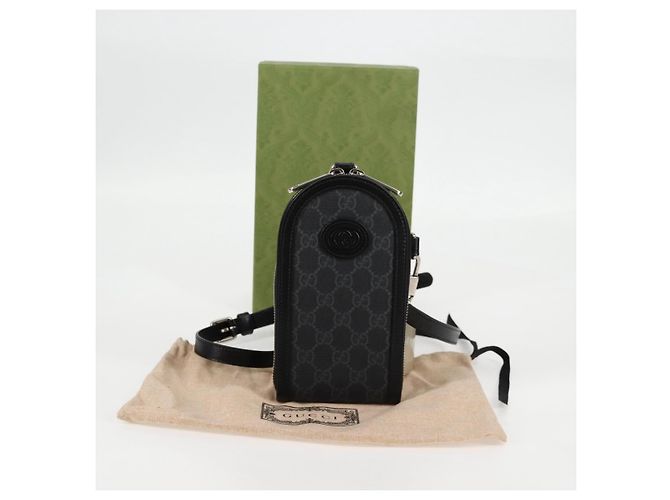 GUCCI GG Supreme Porta-telefono Borsa a Spalla PVC Nero Argento 724357 Auth sw385M - vista 12