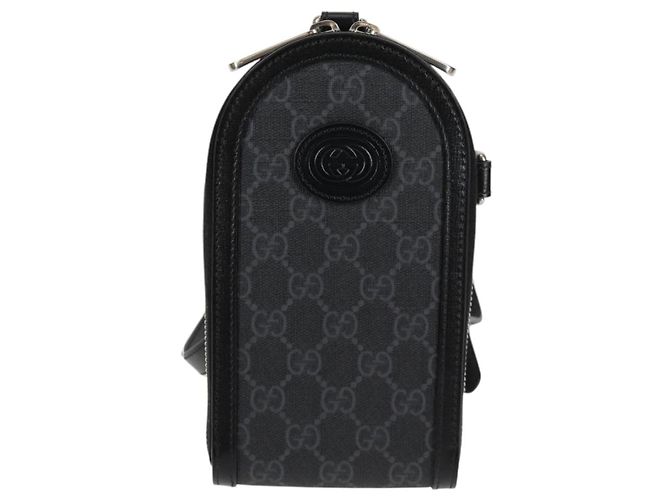 GUCCI GG Supreme Porta-telefono Borsa a Spalla PVC Nero Argento 724357 Auth sw385M - vista 13
