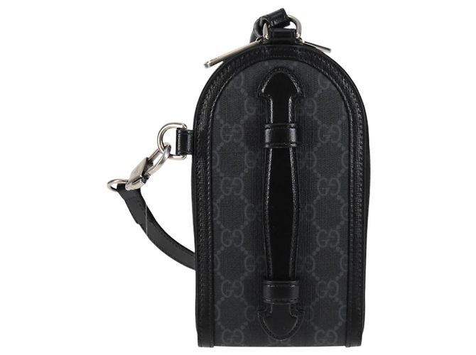 GUCCI GG Supreme Porta-telefono Borsa a Spalla PVC Nero Argento 724357 Auth sw385M - vista 2