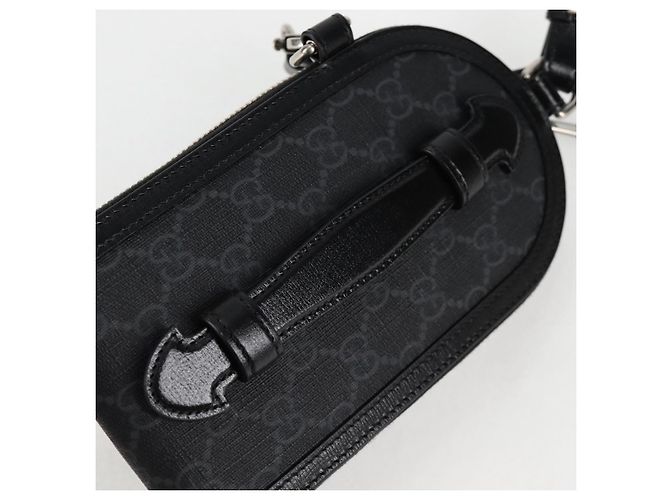 GUCCI GG Supreme Porta-telefono Borsa a Spalla PVC Nero Argento 724357 Auth sw385M - vista 21