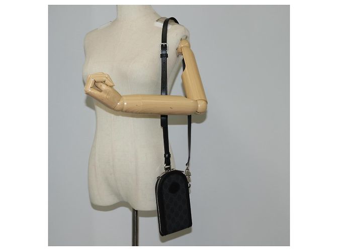 GUCCI GG Supreme Porta-telefono Borsa a Spalla PVC Nero Argento 724357 Auth sw385M - vista 28