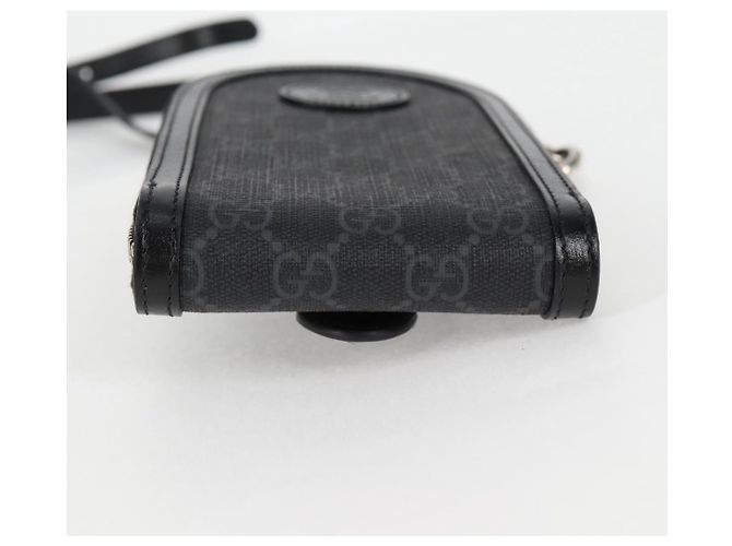 GUCCI GG Supreme Porta-telefono Borsa a Spalla PVC Nero Argento 724357 Auth sw385M - vista 5