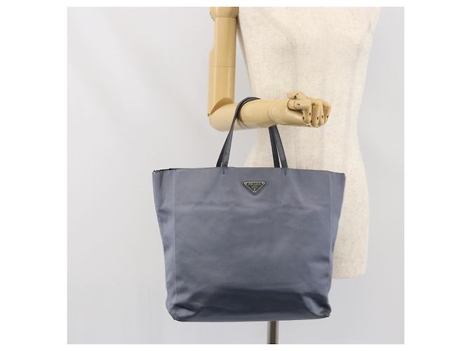 Borsa Tote Prada Satin Blu Argento Auth bs33255 - vista 22