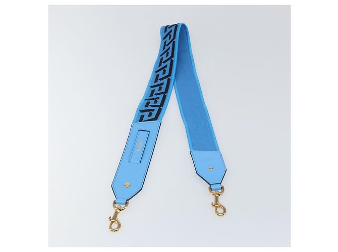 Cinghia per Spalla in Tela e Pelle VERSACE 37,8"" Azzurro Chiaro Oro Auth hk3507 D'oro Blu chiaro - vista 2