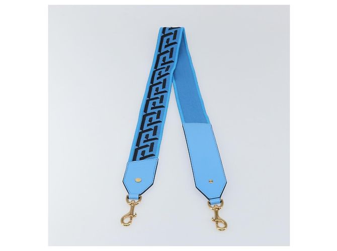 Cinghia per Spalla in Tela e Pelle VERSACE 37,8"" Azzurro Chiaro Oro Auth hk3507 D'oro Blu chiaro - vista 3