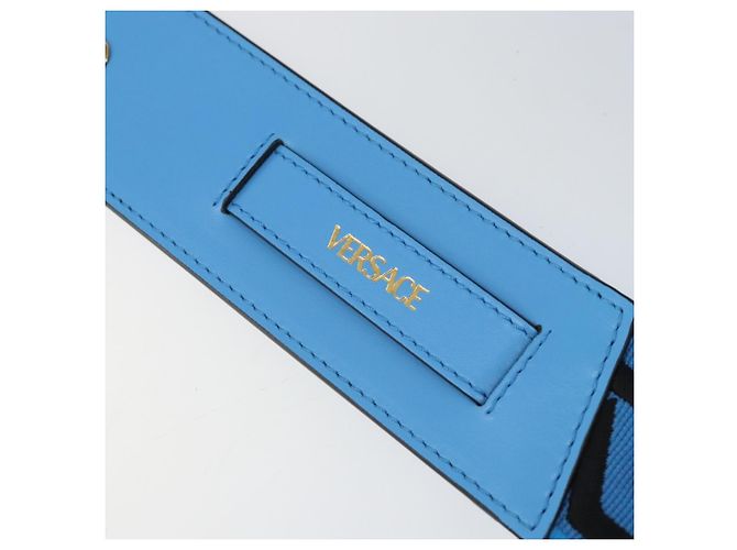 Cinghia per Spalla in Tela e Pelle VERSACE 37,8"" Azzurro Chiaro Oro Auth hk3507 D'oro Blu chiaro - vista 4