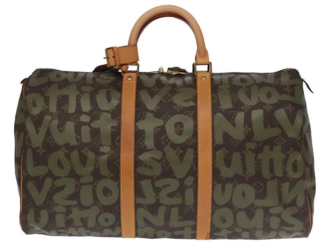 LOUIS VUITTON Monogram Graffiti Keepall 50 Borsa Boston Khaki M92196 Auth 90286SAV Cachi - vista 13