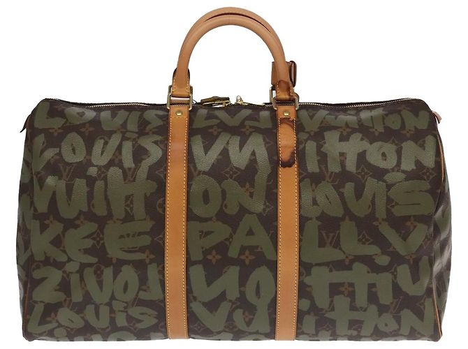 LOUIS VUITTON Monogram Graffiti Keepall 50 Borsa Boston Khaki M92196 Auth 90286SAV Cachi - vista 2