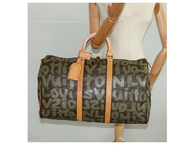 LOUIS VUITTON Monogram Graffiti Keepall 50 Borsa Boston Khaki M92196 Auth 90286SAV Cachi - vista 23