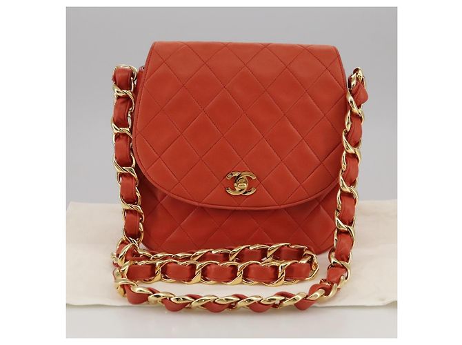 CHANEL Borsa a Spalla Matelassé in Pelle di Agnello Arancione Oro CC Auth 107881SAV D'oro - vista 12