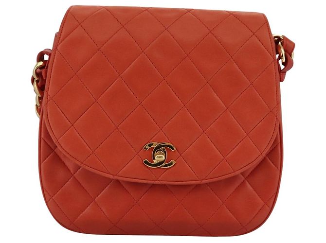 CHANEL Borsa a Spalla Matelassé in Pelle di Agnello Arancione Oro CC Auth 107881SAV D'oro - vista 13