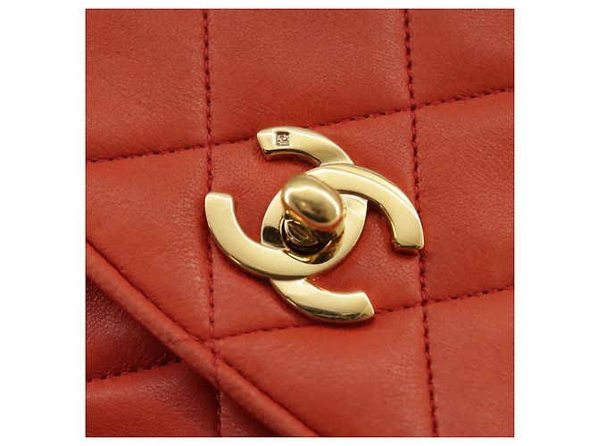 CHANEL Borsa a Spalla Matelassé in Pelle di Agnello Arancione Oro CC Auth 107881SAV D'oro - vista 19
