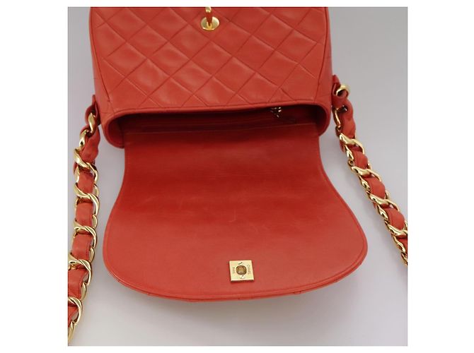 CHANEL Borsa a Spalla Matelassé in Pelle di Agnello Arancione Oro CC Auth 107881SAV D'oro - vista 20