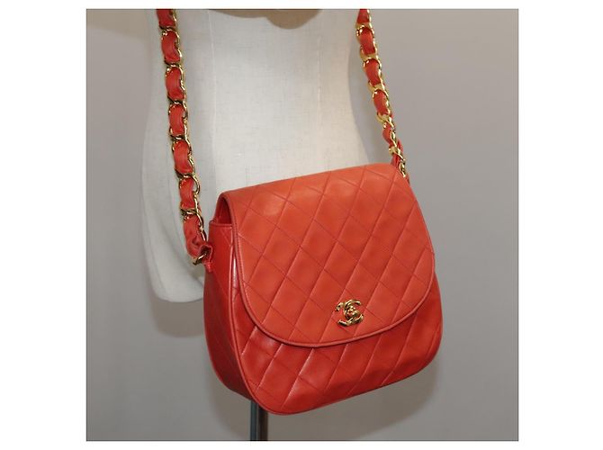 CHANEL Borsa a Spalla Matelassé in Pelle di Agnello Arancione Oro CC Auth 107881SAV D'oro - vista 27