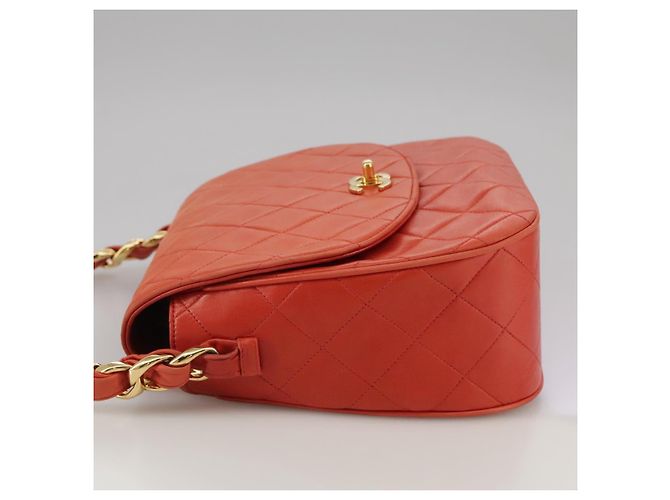 CHANEL Borsa a Spalla Matelassé in Pelle di Agnello Arancione Oro CC Auth 107881SAV D'oro - vista 3
