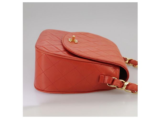 CHANEL Borsa a Spalla Matelassé in Pelle di Agnello Arancione Oro CC Auth 107881SAV D'oro - vista 4
