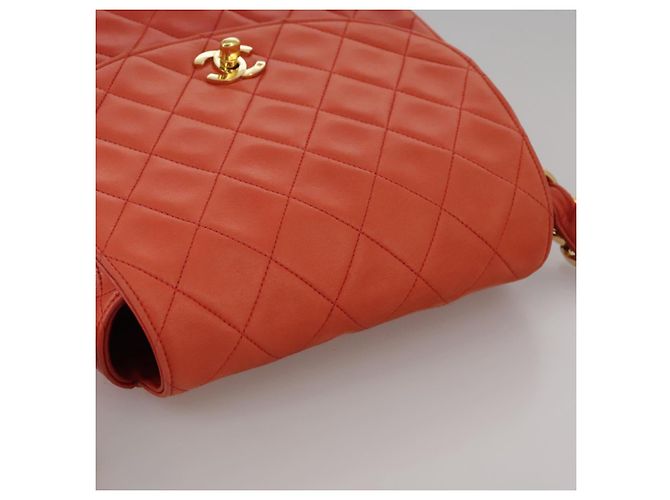 CHANEL Borsa a Spalla Matelassé in Pelle di Agnello Arancione Oro CC Auth 107881SAV D'oro - vista 6