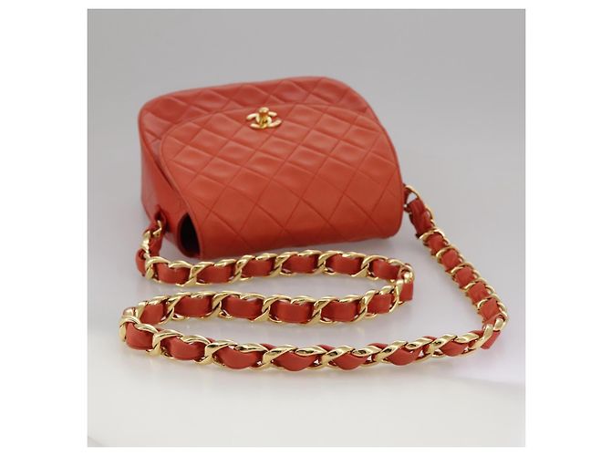 CHANEL Borsa a Spalla Matelassé in Pelle di Agnello Arancione Oro CC Auth 107881SAV D'oro - vista 7
