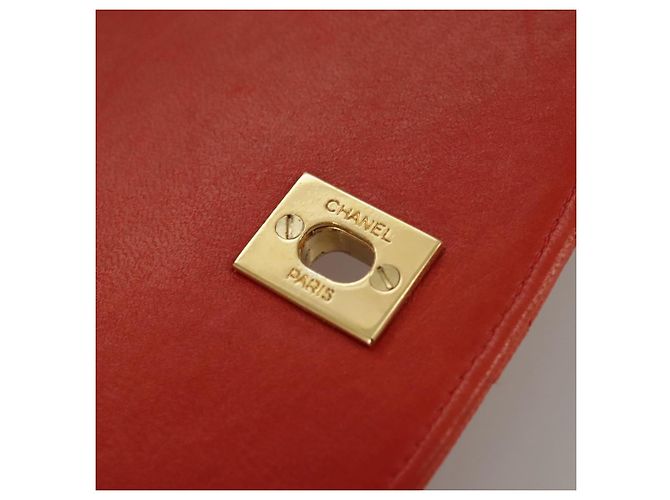 CHANEL Borsa a Spalla Matelassé in Pelle di Agnello Arancione Oro CC Auth 107881SAV D'oro - vista 9