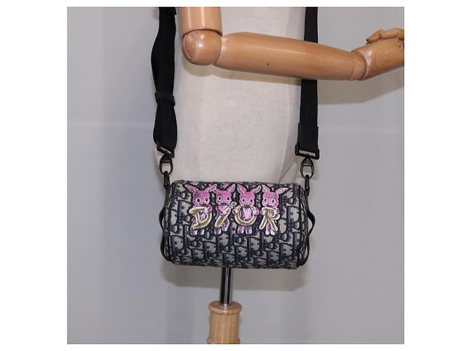 Borsa a spalla in tela obliqua Trotter Christian Dior in coniglio blu Auth 108919SM - vista 12