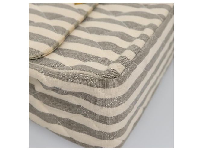 CHANEL Borsa a Spalla Matelassé Striata in Tela Bianca Grigia CC Auth 110304SAV Marrone Bianco - vista 16