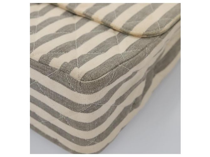 CHANEL Borsa a Spalla Matelassé Striata in Tela Bianca Grigia CC Auth 110304SAV Marrone Bianco - vista 17