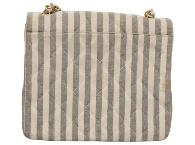 CHANEL Borsa a Spalla Matelassé Striata in Tela Bianca Grigia CC Auth 110304SAV Marrone Bianco - vista 2