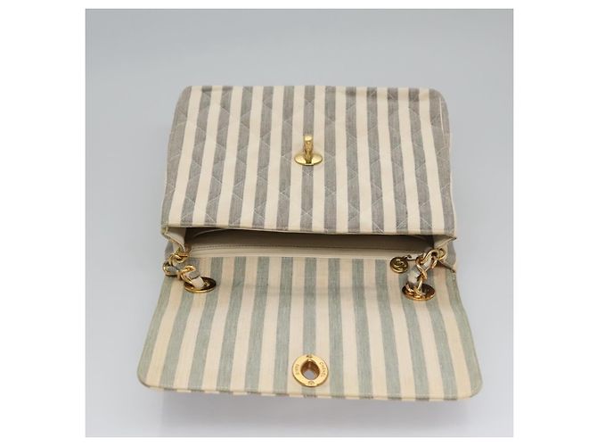 CHANEL Borsa a Spalla Matelassé Striata in Tela Bianca Grigia CC Auth 110304SAV Marrone Bianco - vista 21