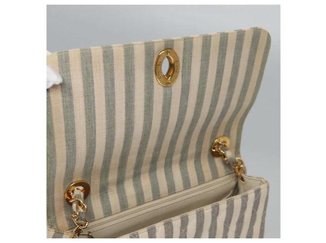 CHANEL Borsa a Spalla Matelassé Striata in Tela Bianca Grigia CC Auth 110304SAV Marrone Bianco - vista 22