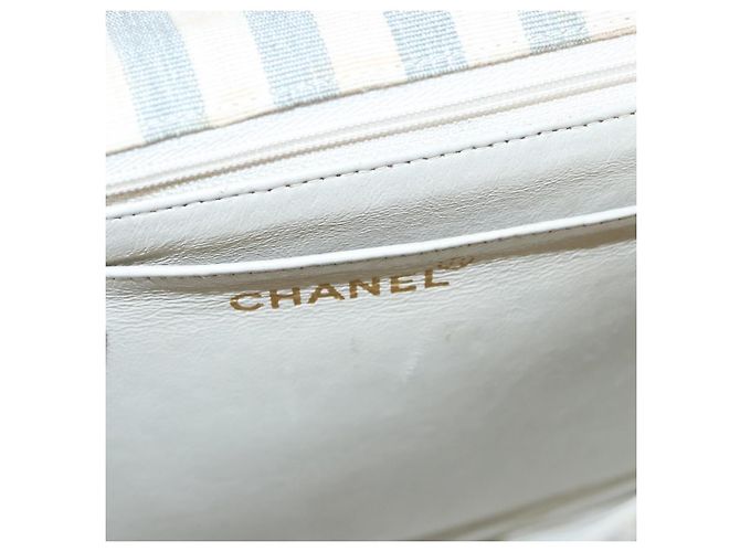 CHANEL Borsa a Spalla Matelassé Striata in Tela Bianca Grigia CC Auth 110304SAV Marrone Bianco - vista 24