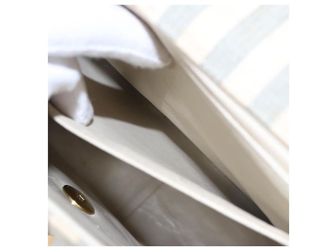 CHANEL Borsa a Spalla Matelassé Striata in Tela Bianca Grigia CC Auth 110304SAV Marrone Bianco - vista 27