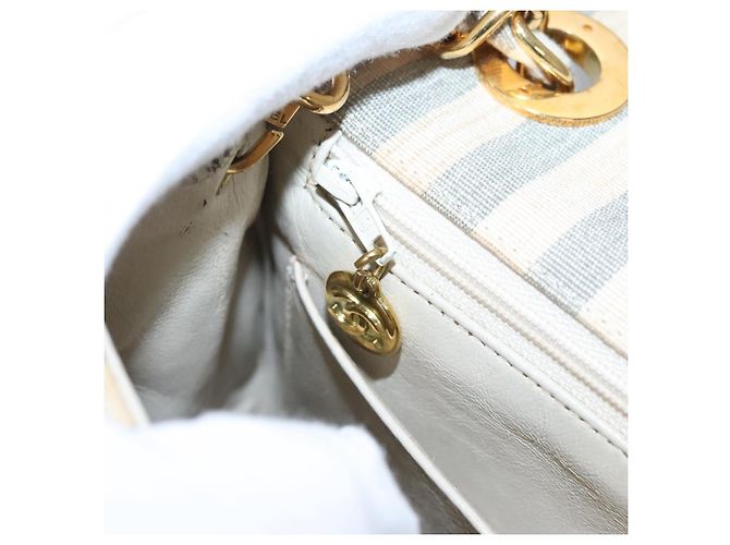 CHANEL Borsa a Spalla Matelassé Striata in Tela Bianca Grigia CC Auth 110304SAV Marrone Bianco - vista 28
