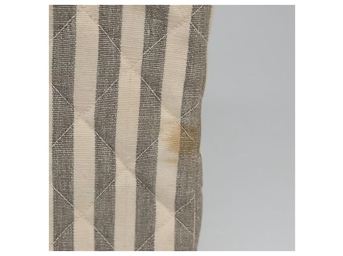 CHANEL Borsa a Spalla Matelassé Striata in Tela Bianca Grigia CC Auth 110304SAV Marrone Bianco - vista 3