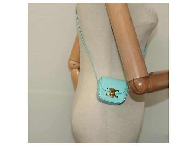 Céline Borsa a spalla mini Claude Triomphe in pelle azzurro chiaro Auth 114195SAV Blu chiaro - vista 22