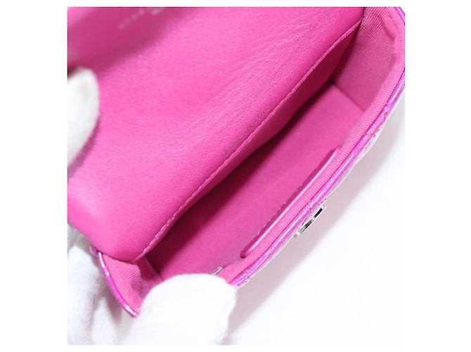 CHANEL Pochette Matelassé Pelle Verniciata Rosa Argento CC Auth bs29324SM - vista 10