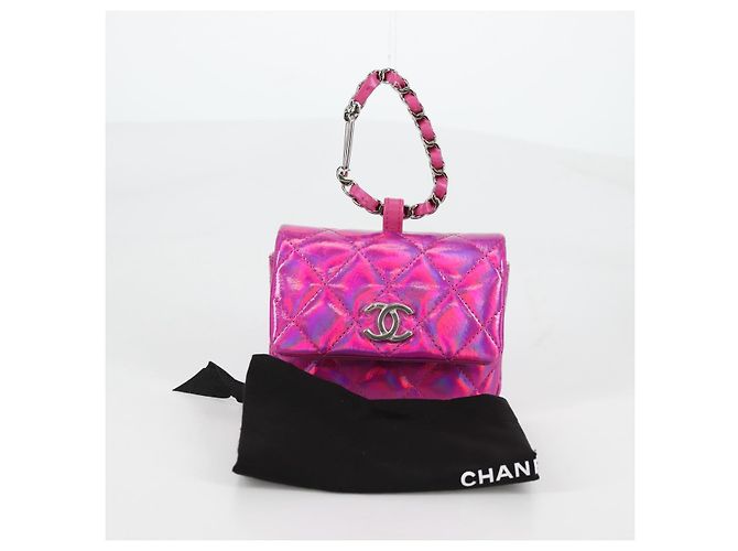 CHANEL Pochette Matelassé Pelle Verniciata Rosa Argento CC Auth bs29324SM - vista 12