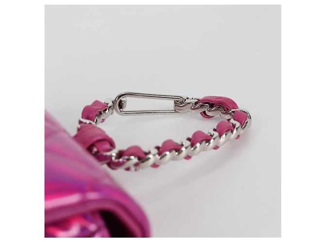 CHANEL Pochette Matelassé Pelle Verniciata Rosa Argento CC Auth bs29324SM - vista 14