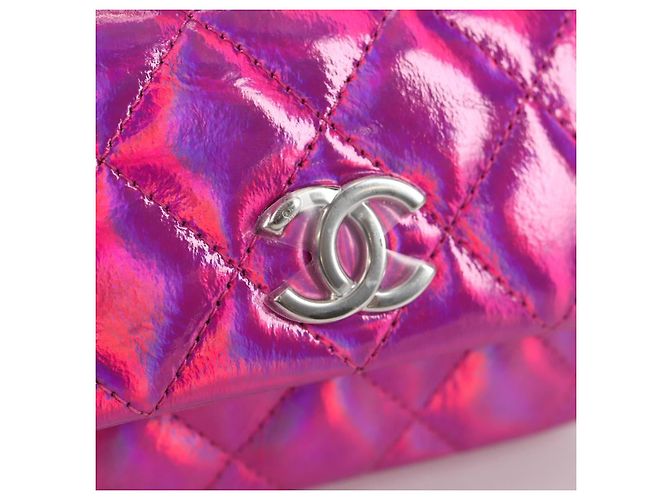 CHANEL Pochette Matelassé Pelle Verniciata Rosa Argento CC Auth bs29324SM - vista 19