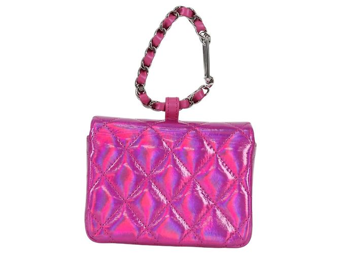 CHANEL Pochette Matelassé Pelle Verniciata Rosa Argento CC Auth bs29324SM - vista 2