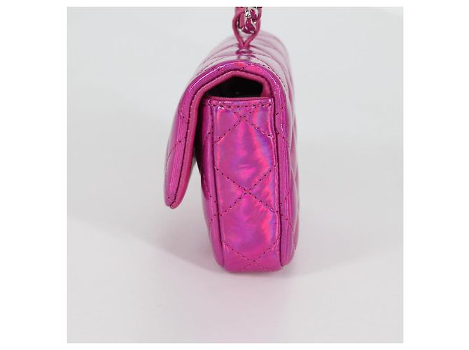 CHANEL Pochette Matelassé Pelle Verniciata Rosa Argento CC Auth bs29324SM - vista 3