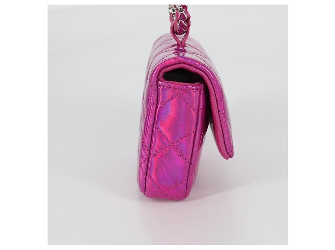 CHANEL Pochette Matelassé Pelle Verniciata Rosa Argento CC Auth bs29324SM - vista 4