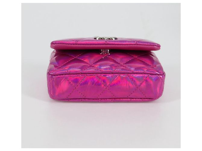 CHANEL Pochette Matelassé Pelle Verniciata Rosa Argento CC Auth bs29324SM - vista 5